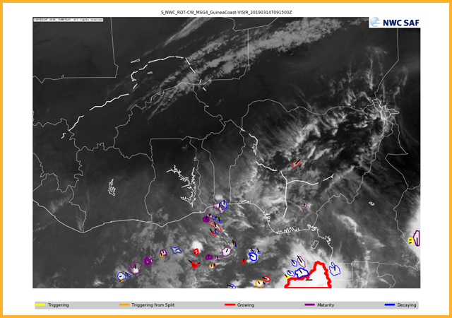 Rapidly developing thunderstorms and direction of travel