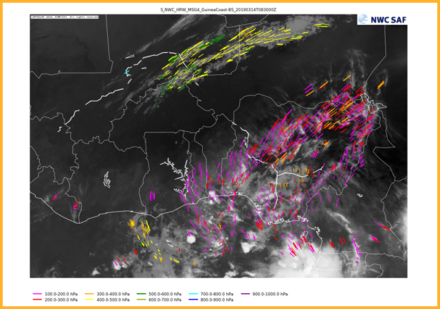 1 hour wind trajectories sorted by pressure level.